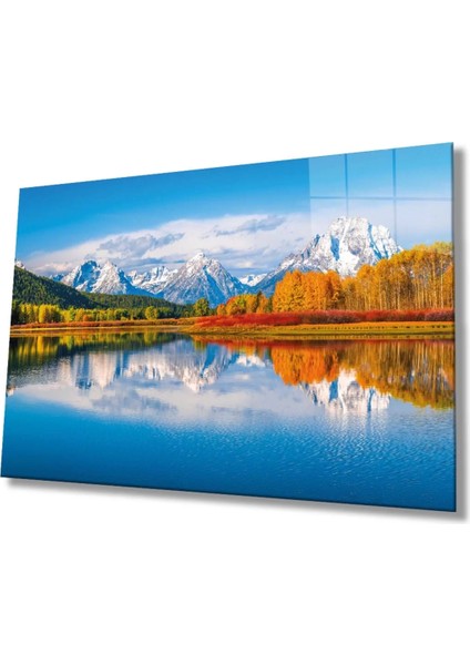 Dağ Yansıma Manzara Cam Tablo, Ev ve Ofis Duvar Dekoru,