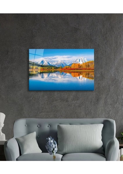 Dağ Yansıma Manzara Cam Tablo, Ev ve Ofis Duvar Dekoru, modelleri