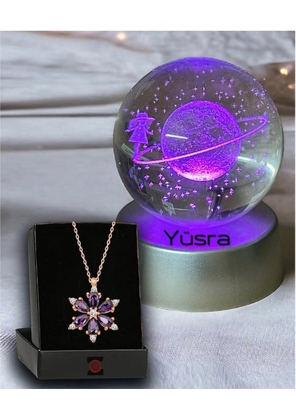 Renk Değiştiren LED Işıklı Cam Satürn Kız Küre Dolunay Lamba Kristal Top Lotus Kamelya Çiçeği Kolye