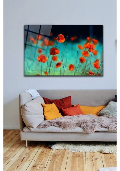 Gelincik Çiçekler Cam Tablo Duvar Dekarasyonu