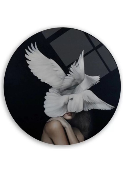 Kadın ve Güvercin Yuvarlak Cam Tablo fiyatları
