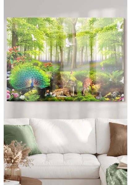 Yeşil Orman ve Hayvanlar | Doğa Temalı Cam Tablo | 50 x 70 cm fiyatları