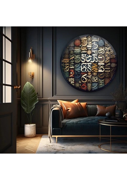 Tarihi Motifli Sanatsal Yuvarlak Cam Tablo