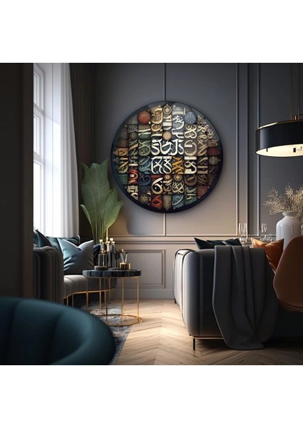 Tarihi Motifli Sanatsal Yuvarlak Cam Tablo fiyatları