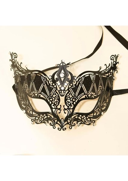Kristal Gümüş Taşlı Siyah Renk Lazer Kesim Metal Lüks Maske Balo Parti modelleri