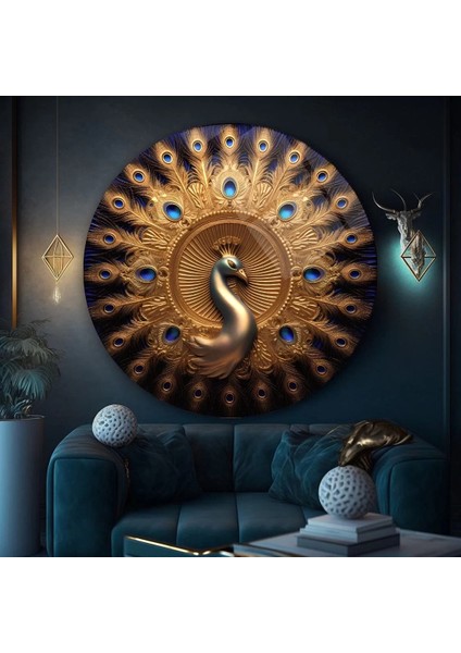 Gold Tavuz Kuşu Sanatsal Yuvarlak Cam Tablo fiyatları