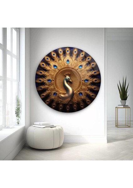 Gold Tavuz Kuşu Sanatsal Yuvarlak Cam Tablo modelleri