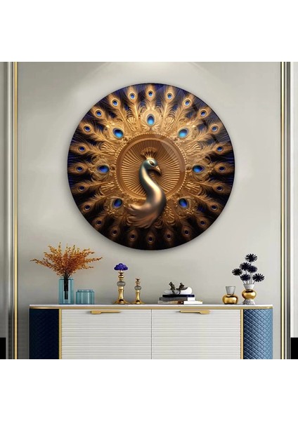 Gold Tavuz Kuşu Sanatsal Yuvarlak Cam Tablo indirimleri