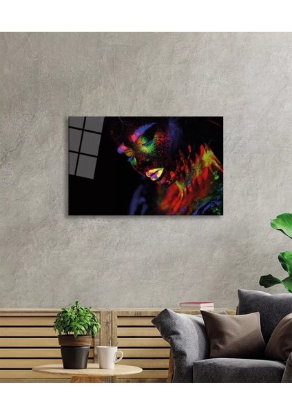 Yeşil Sarı Turuncu Mor Parıltılı Kadın Cam Tablo, Ev ve Ofis Duvar Dekoru, Hediyelik Büyük Cam Tablo fiyatları