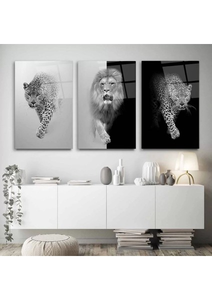 Kaplan ve Aslan Asalet Sanatsal Cam Tablo fiyatları