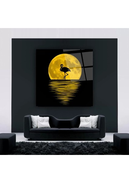 Gece Ay Işığında Dans Eden Kuğu Sanatsal Cam Tablo