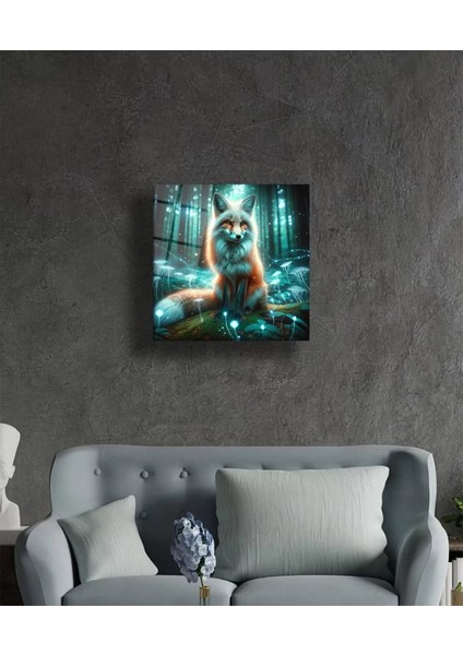 Ormanın Işıltısı Neon Tilki Cam Tablo Hediyelik Büyük Tablo Ev Ofis Dekoru fiyatları