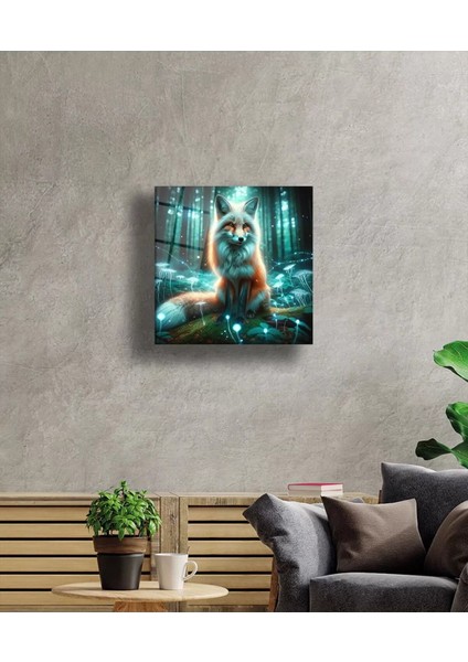 Ormanın Işıltısı Neon Tilki Cam Tablo Hediyelik Büyük Tablo Ev Ofis Dekoru modelleri
