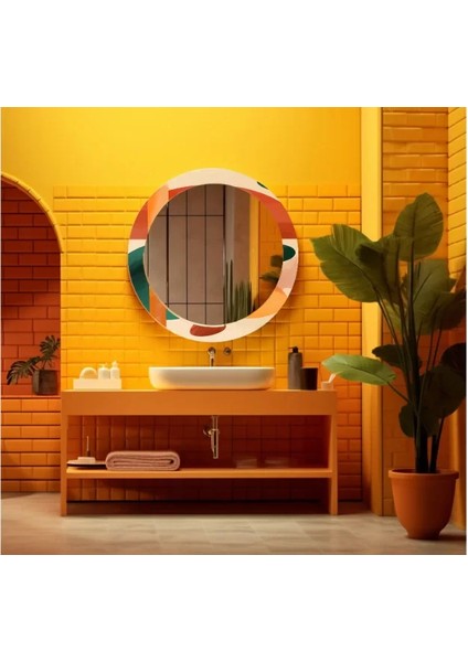 Dekorarif Desenli Yuvarlak Banyo-Salon Duvar Aynası 105