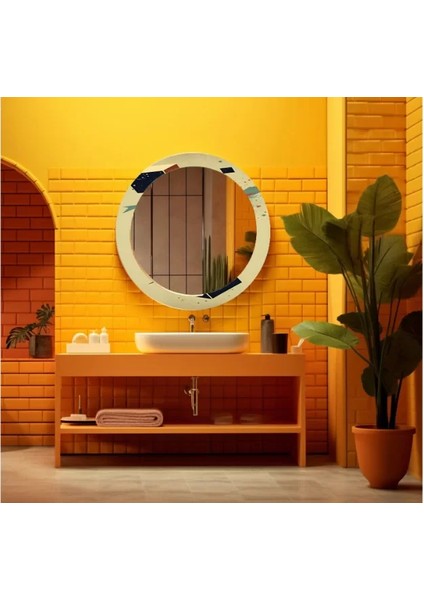Dekorarif Desenli Yuvarlak Banyo-Salon Duvar Aynası 8