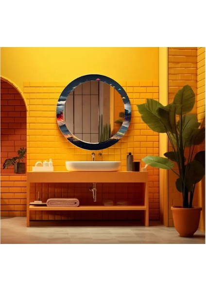 Dekorarif Desenli Yuvarlak Banyo-Salon Duvar Aynası 3