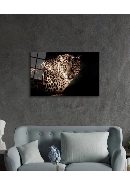 Leopar Hayvan Portresi Cam Tablo, Ev ve Ofis Duvar Dekoru, Hediyelik Büyük Temperli 4 mm Cam Tablo