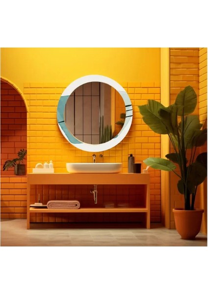 Dekorarif Desenli Yuvarlak Banyo-Salon Duvar Aynası 67