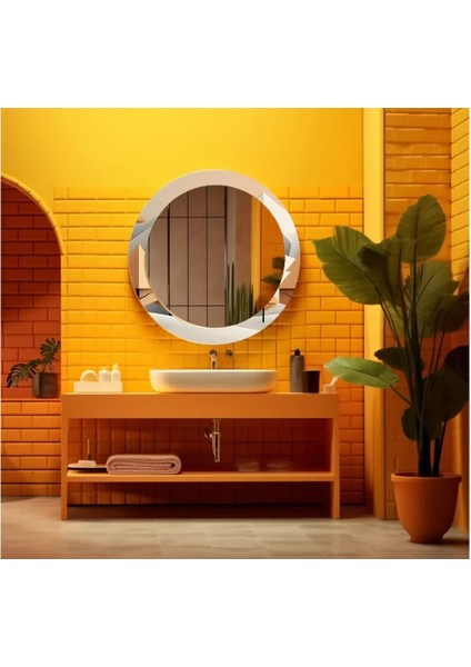 Dekorarif Desenli Yuvarlak Banyo-Salon Duvar Aynası 42