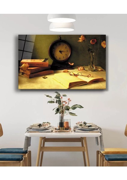 Marsilyan- Saat Kitap Çiçek Natürmort Cam Tablo fiyatları