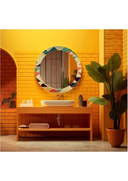 Dekorarif Desenli Yuvarlak Banyo-Salon Duvar Aynası 40
