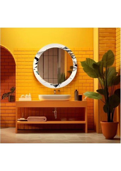 Dekorarif Desenli Yuvarlak Banyo-Salon Duvar Aynası 39