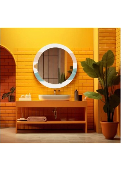 Dekorarif Desenli Yuvarlak Banyo-Salon Duvar Aynası 68
