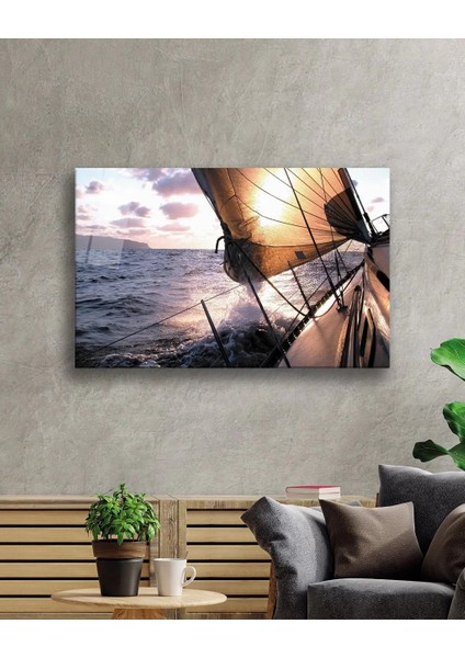 Marsilyan- Gün Batımında Yelken Cam Tablo Sunset Sail Table
