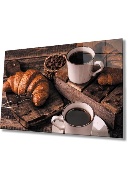 Marsilyan- Kruvasan Kahve Cam Tablo Croissant Coffee