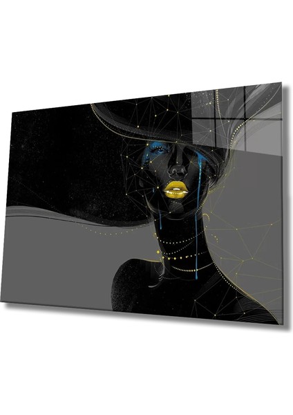 Marsilyan- Kadın Siyah Yıldızlar ve Saçlar Cam Tablo ,women Black Star Hair