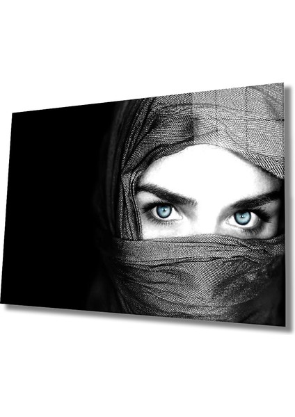 Marsilyan- Peçeli Mavi Gözlü Kadın Cam Tablo Veiled Blue Eyed