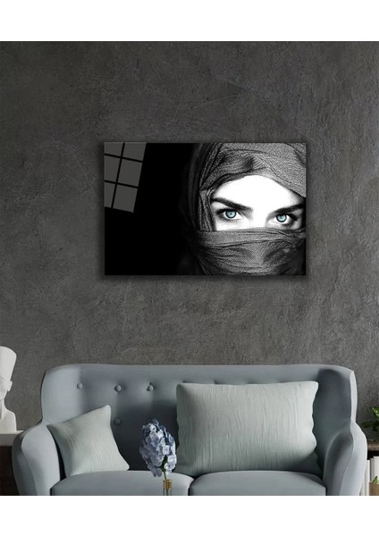 Marsilyan- Peçeli Mavi Gözlü Kadın Cam Tablo Veiled Blue Eyed fiyatları
