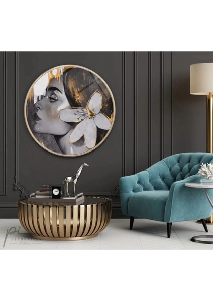 Kadın Portre Yuvarlak Cam Tablo