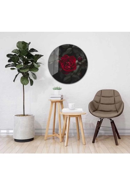 Kırmızı Gül Yuvarlak Cam Tablo 4mm Dayanıklı Temperli Cam fiyatları