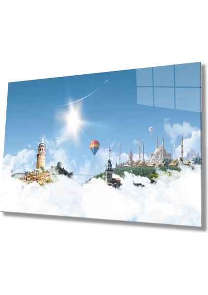 Marsilyan- Istanbul Manzarası Uçan Balon Cam Tablo