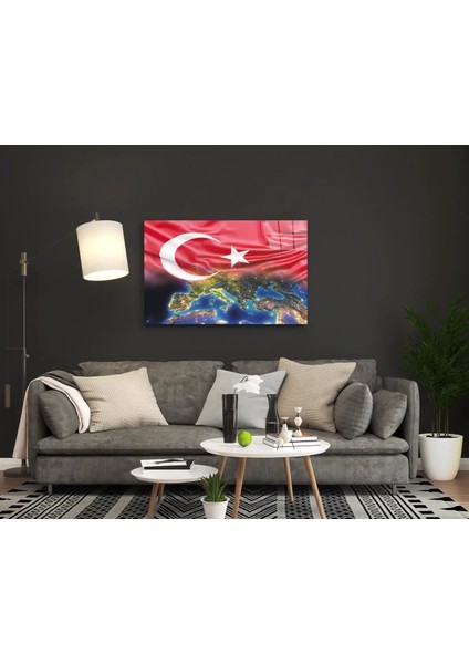 Marsilyan- Türk Bayrağı ve Dünya Haritası Cam Tablo