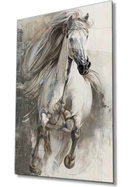 Marsilyan- Beyaz At Cam Tablo, White Horse
