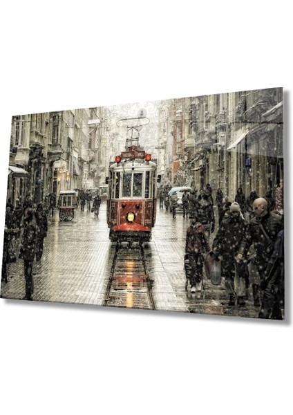 Marsilyan- Istanbul Istiklal Caddesi Tramvay Kış Manzaralı Cam Tablo