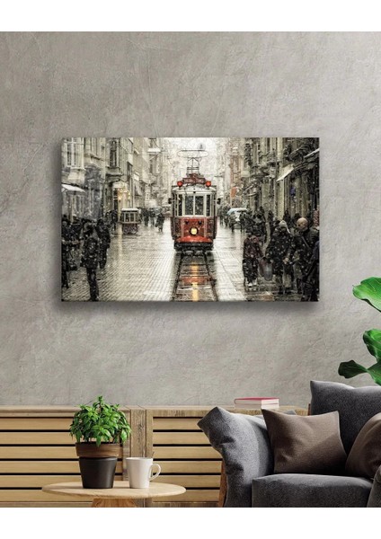 Marsilyan- Istanbul Istiklal Caddesi Tramvay Kış Manzaralı Cam Tablo fiyatları