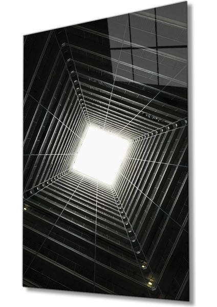 Marsilyan- Siyah Beyaz Aşağıdan Yukarı Doğru Geometrik Cam Tablo