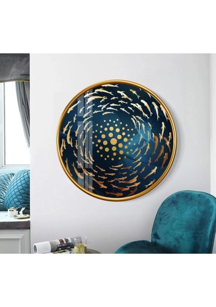 Gold Balıklar Yuvarlak Cam Tablo