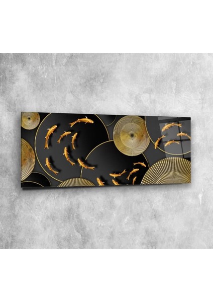 Gold Balıklar Panoramik Cam Tablo
