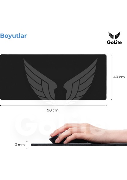 Premium - 90x40cm Dikişli Speed Kauçuk Siyah Gaming Mouse Pad Oyuncu Büyük Boy Mousepad Fare Altlığı
