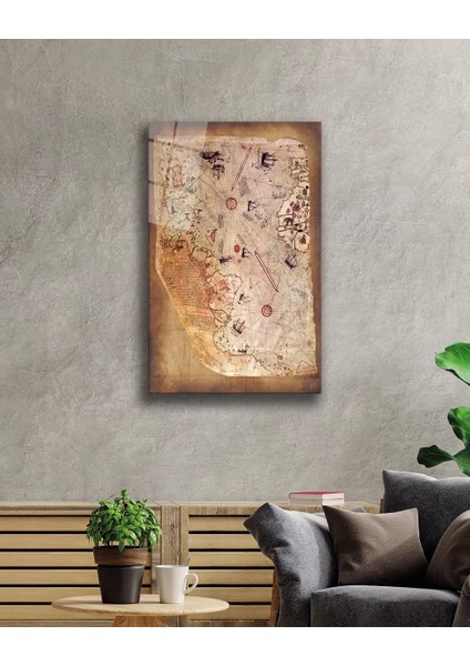 Marsilyan- Piri Reis Haritası Cam Tablo, Piri Reis Map fiyatları
