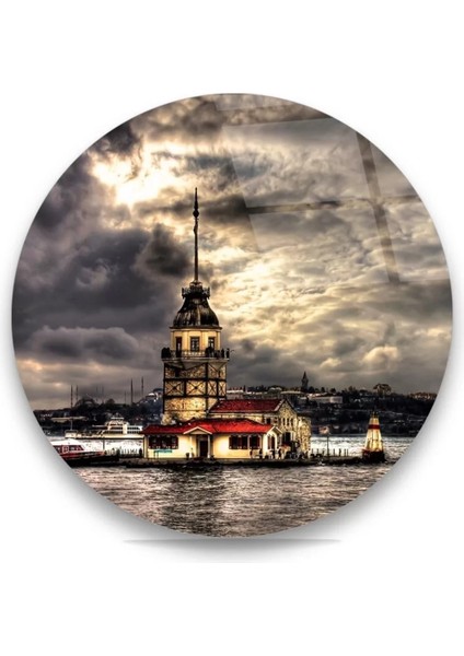 Kız Kulesi Yuvarlak Cam Tablo