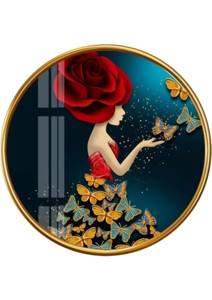 Kelebekler Yuvarlak Cam Tablo