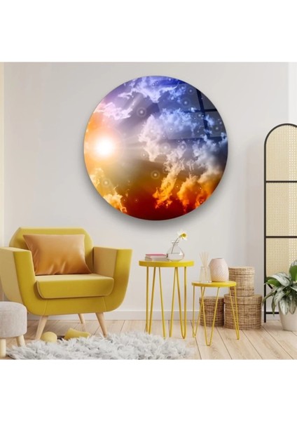 Soyut Gökyüzü Yuvarlak Cam Tablo fiyatları