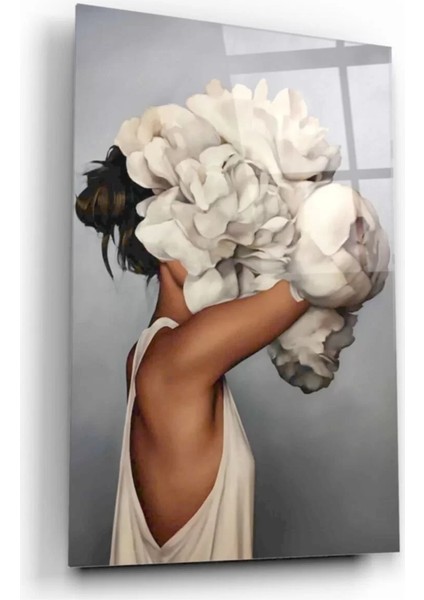 Marsilyan- Kadın ve Çiçek Cam Tablo