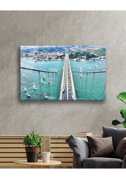 Marsilyan- Boğaz Köprüsü ve Yelkenliler Manzaralı Istanbul Cam Tablo