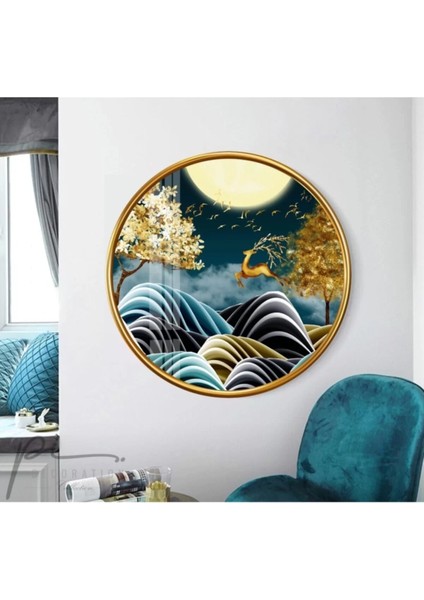 Gold Geyik Yuvarlak Cam Tablo